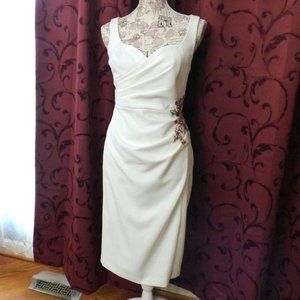 Adrianna Papell Bead Embellished Ivory Party Dress, Sleeveless, sweat-heart neck